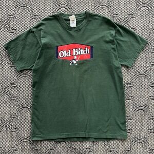 Vintage Old B**** Shirt Men's XL Green Old Dutch Parody Skate Streetwear 90s